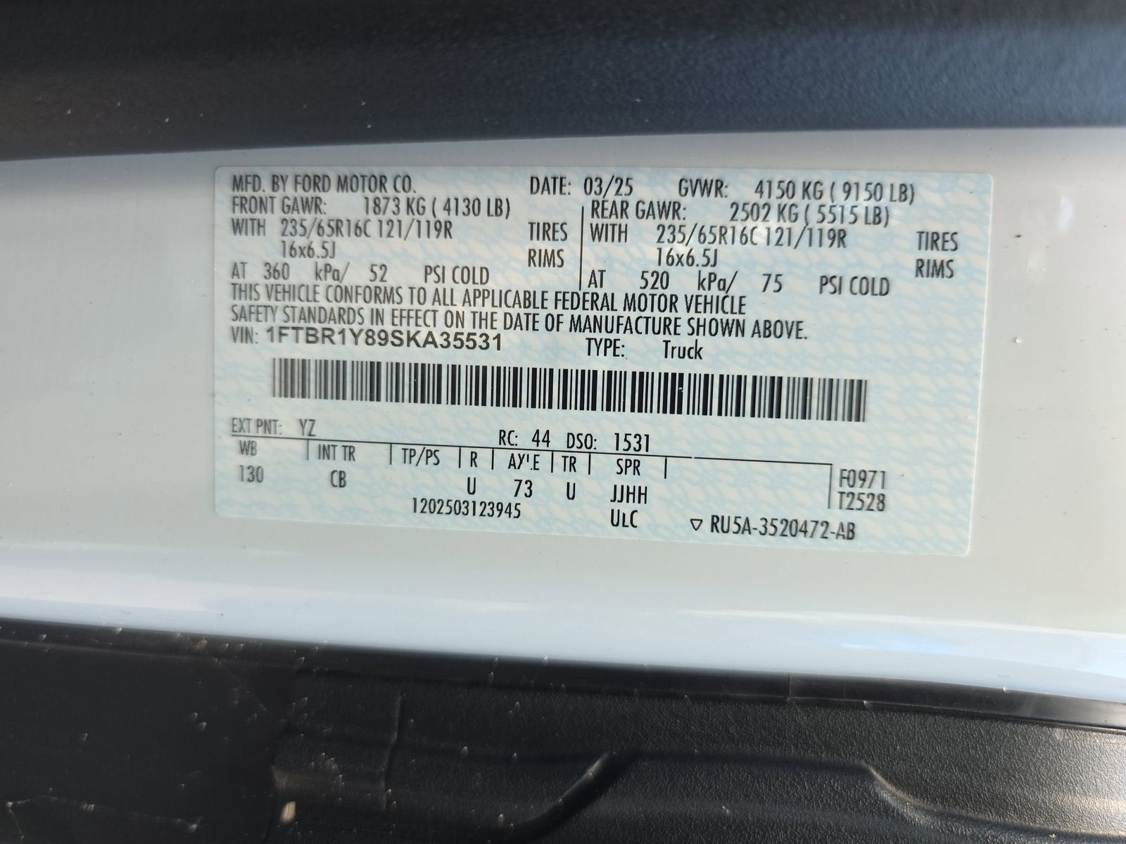 2025 Ford Transit Cargo Van T250 RWD LOW RF