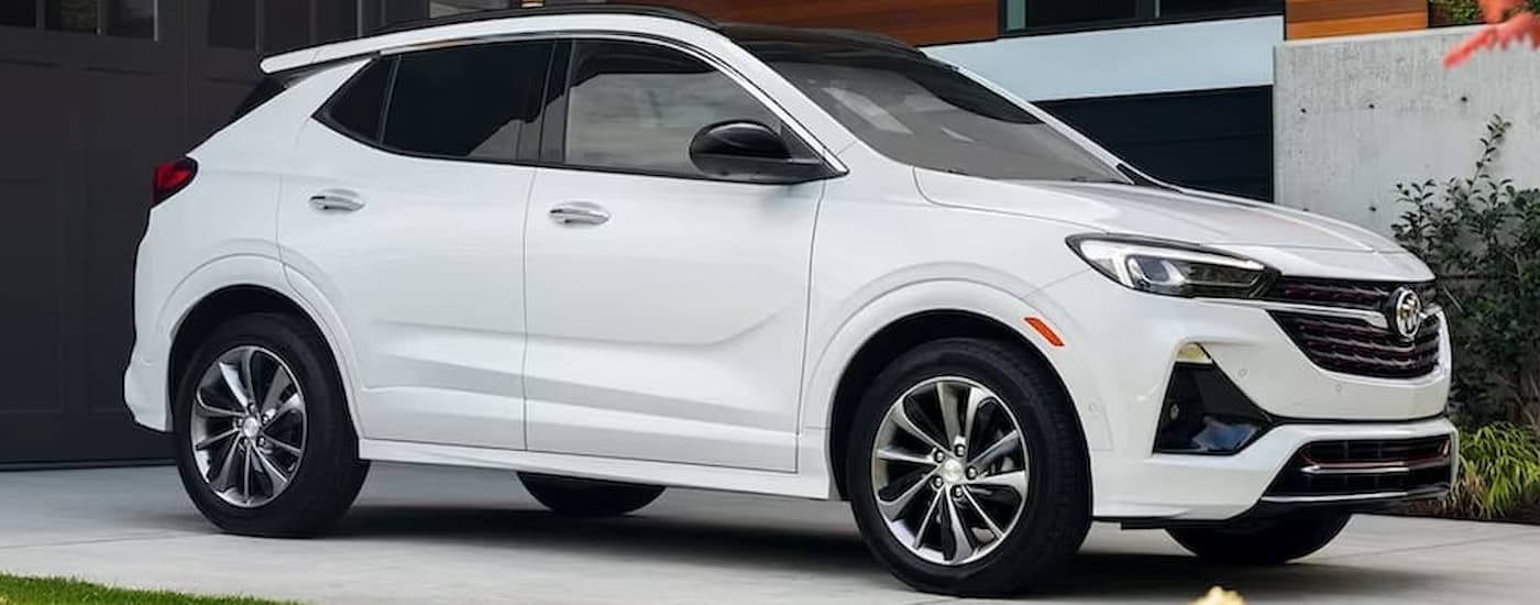 A white 2023 Buick Encore parked off-road