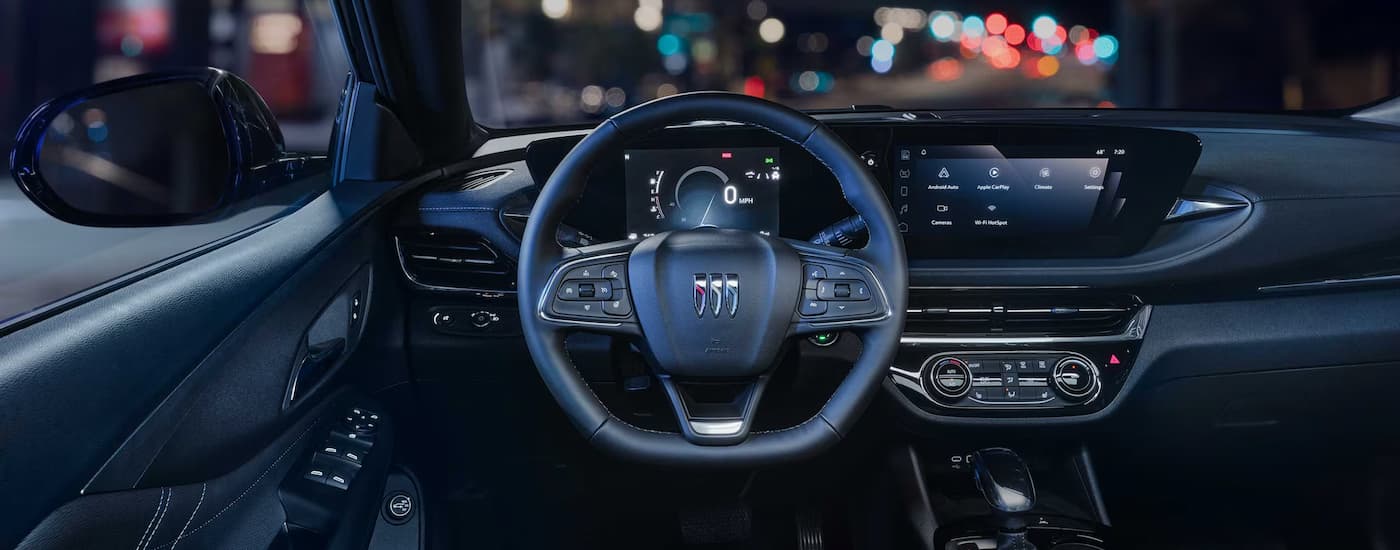 Infotainment display and steering in a 2026 Buick Envista.